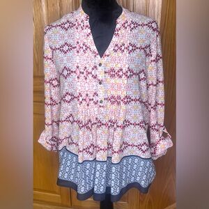 HD in Paris‎ x Anthropologie Kaveri Henley Printed Long Sleeve Blouse Size 8